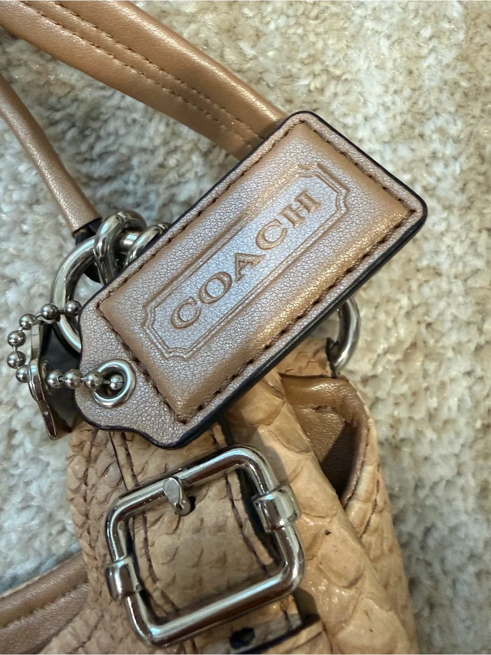 Coach Tan Embossed Snakeskin Leather Shoulder Bag